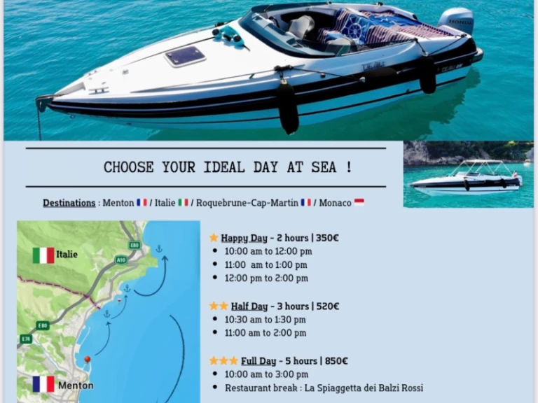 Tullio-Abbate Mito 23 charter bareboat or skippered in  Menton