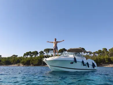 Jeanneau Leader 805 charter bareboat or skippered in  Mandelieu-la-Napoule